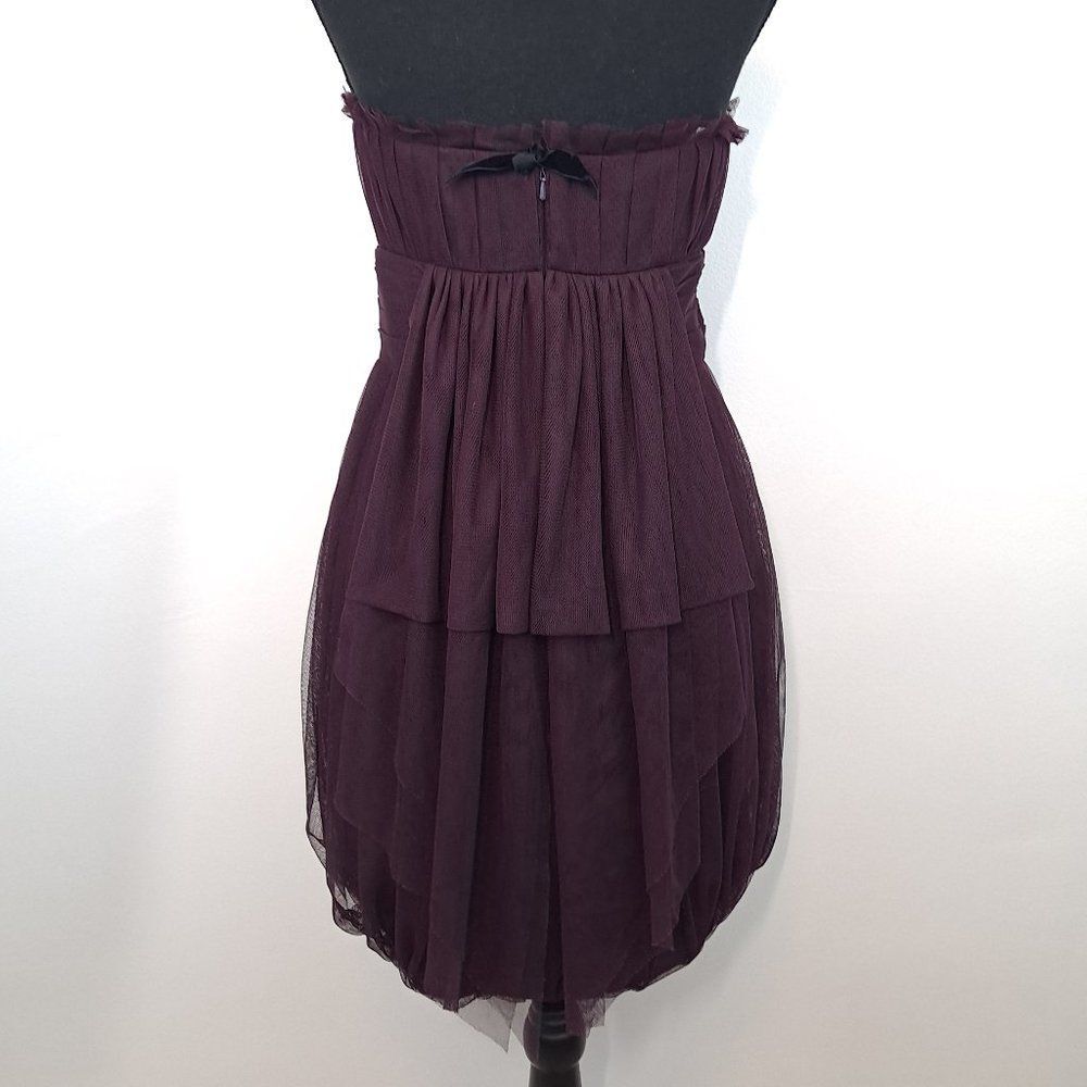 Vera Wang Maids Tulle Bubble Hem Strapless Back Zip Plum Color Dress - Picture 4 of 10